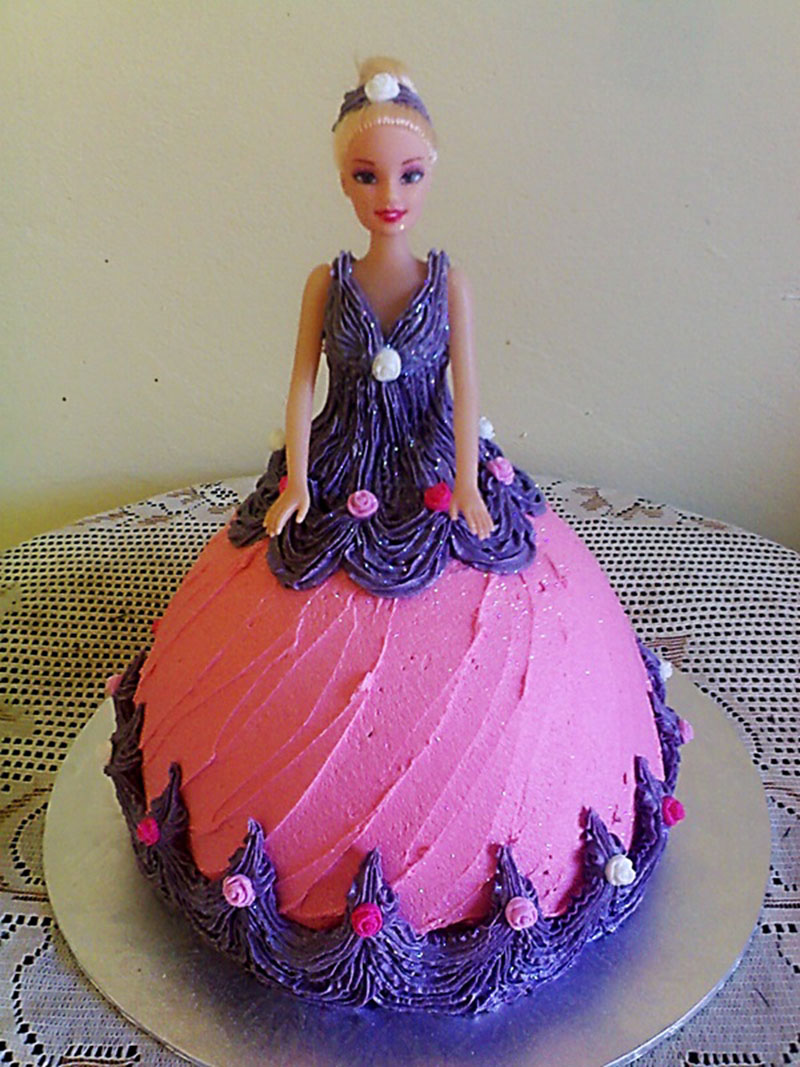 Pink and purple Barbie cake